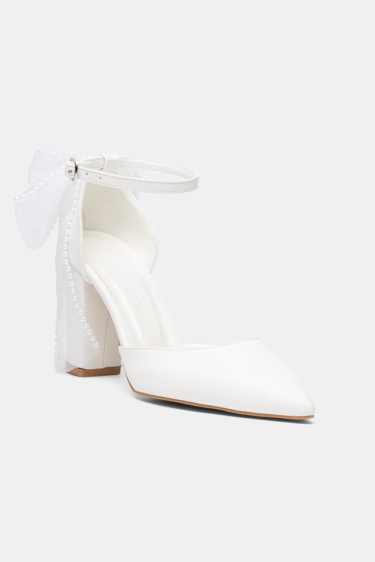 Elvienne Pointed Toe Bow Detail Block Heel Bridal Sandals