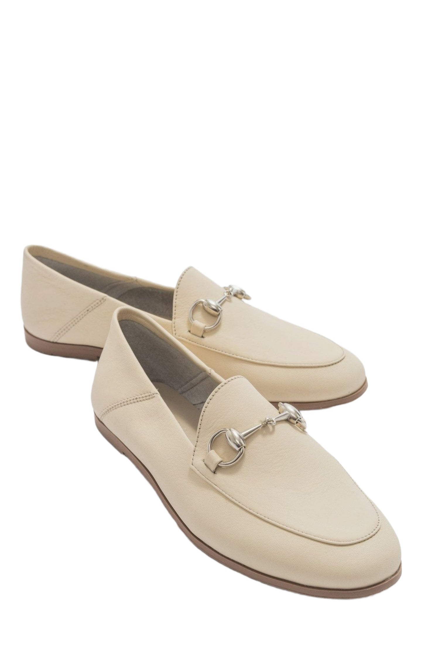 Penny - Beige Leather Horsebit Loafers