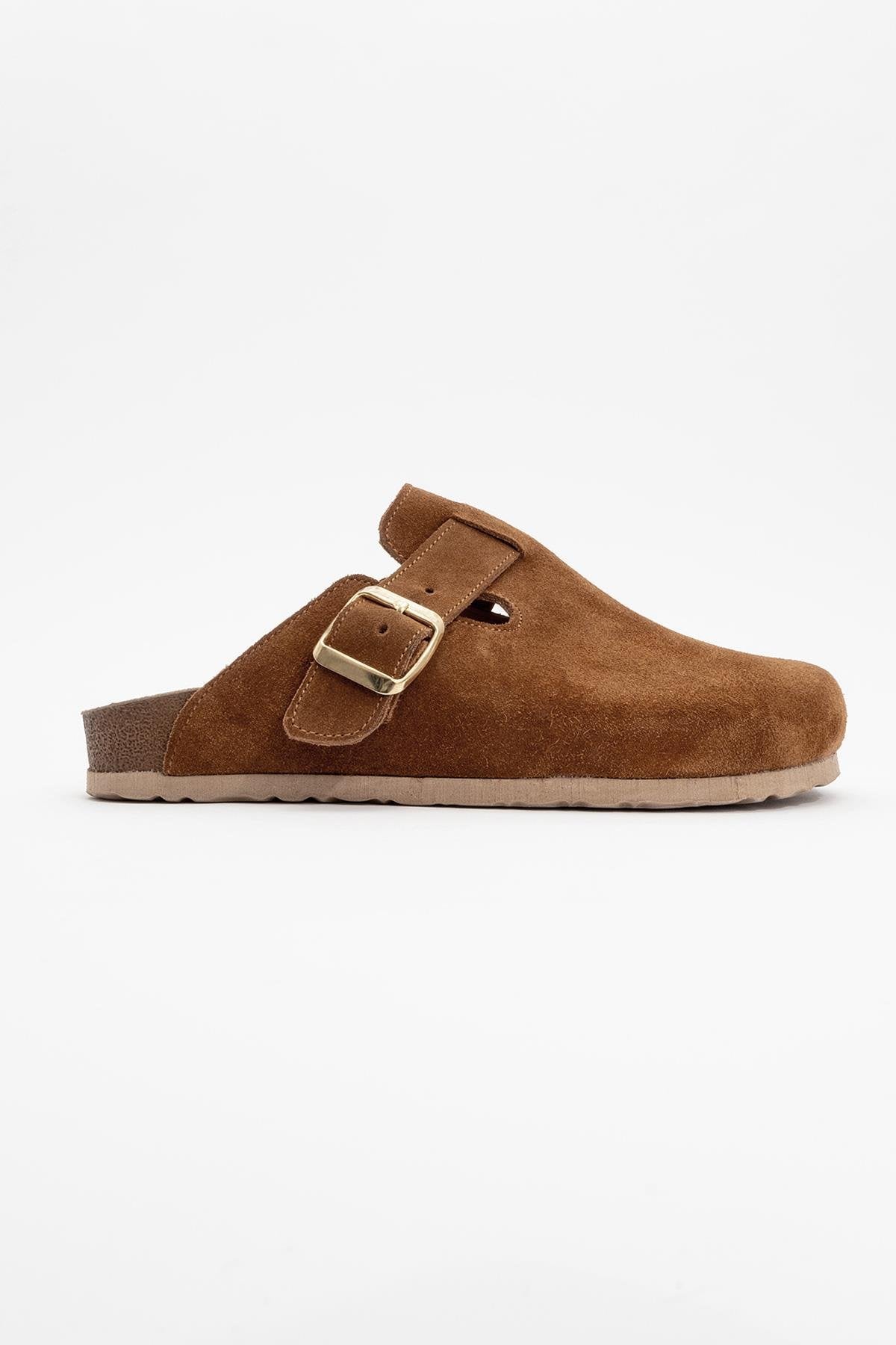Gons - Cognac Brown Suede Leather Clogs (Women)