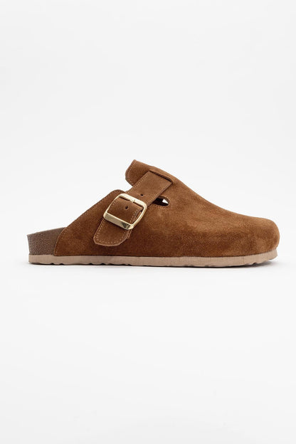 Gons - Cognac Brown Suede Leather Clogs (Women)