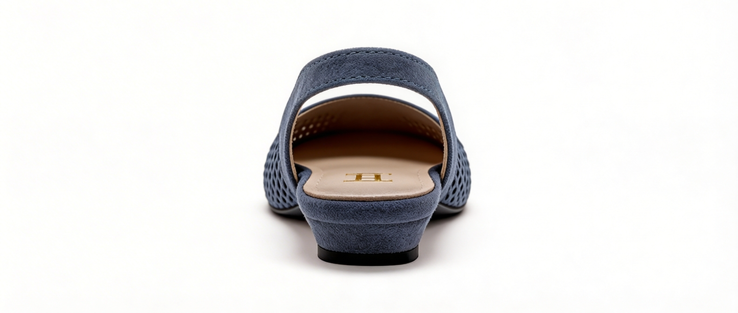 LIEVE - Zapato de tacón bajo de piel genuina azul denim (Mujer)