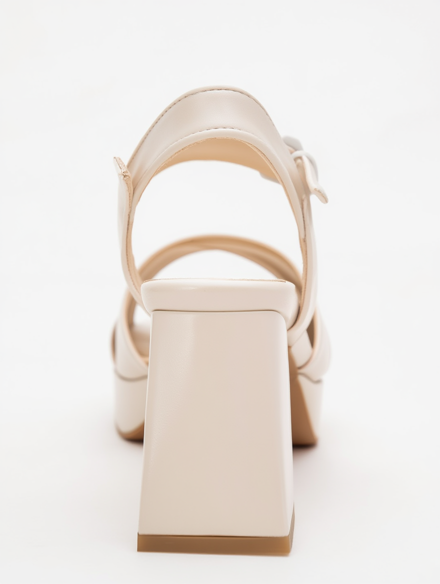 Lisbon - Sandalia de Tacón Cuadrado con Plataforma Beige (Mujer)