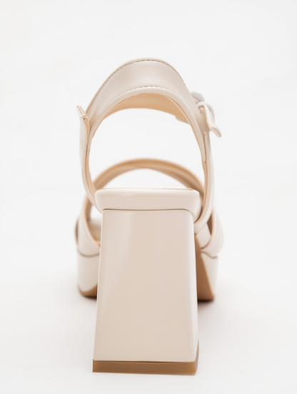 Lisbon - Sandalia de Tacón Cuadrado con Plataforma Beige (Mujer)