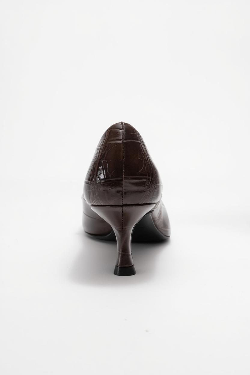 Marcia - Zapatos de tacón en punta con hebilla y estampado marrón (mujer)