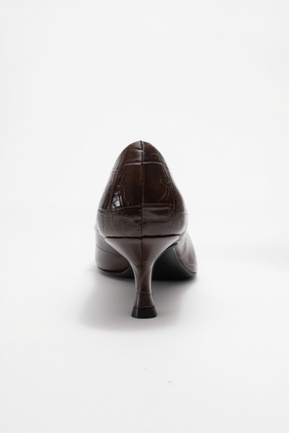 Marcia - Zapatos de tacón en punta con hebilla y estampado marrón (mujer)