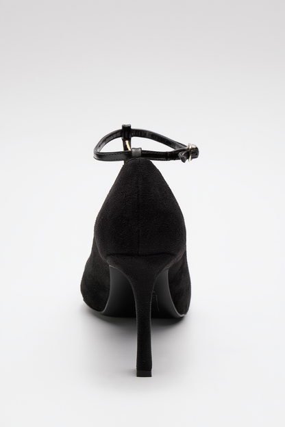 Juliana - Zapatos de tacón de aguja de gamuza negra con punta (Mujer)
