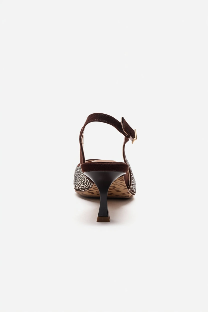 NELLA - Brown Gold Jeweled Slingback Stiletto Pump (Women)