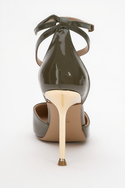 Jon - Zapatos de tacón T-Strap Khaki Patent (Mujer)