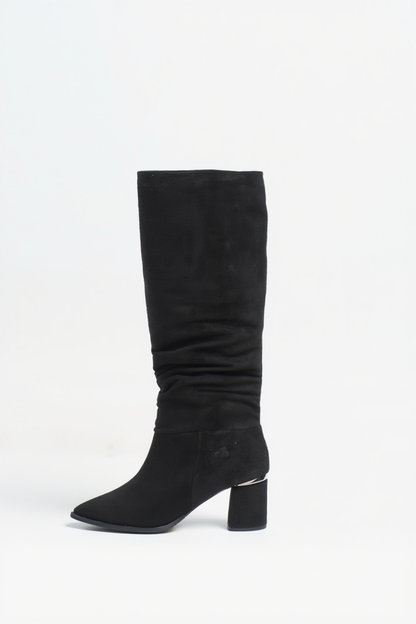 120 - Bota alta de tacón ancho de ante negro (Mujer)