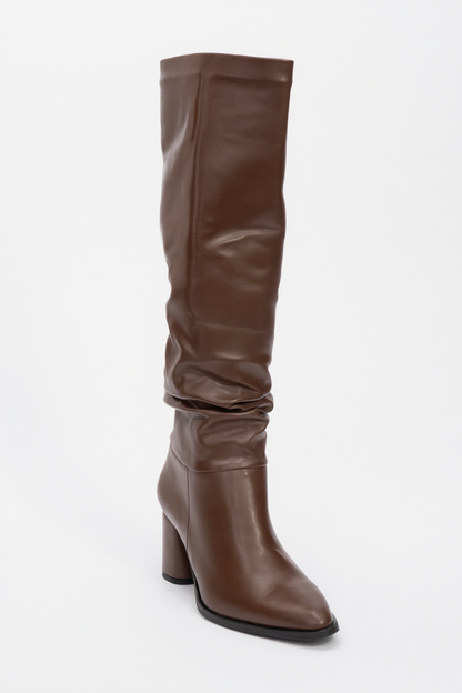 120 - Bota alta con tacón grueso marrón (Mujer)