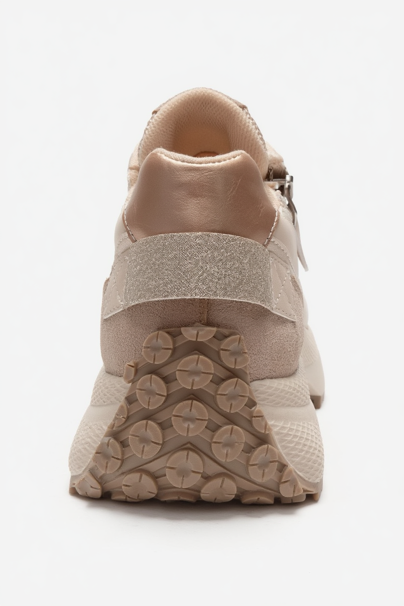 ROCCA - Zapatilla de piel genuina beige con detalle de cremallera (mujer)