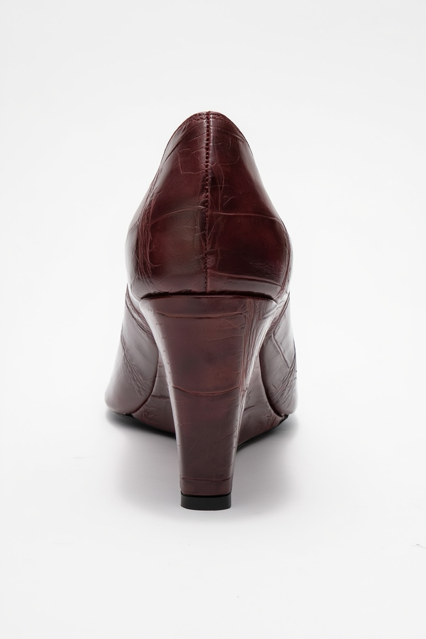 Puera - Zapatos de tacón de cuña estampados burdeos con punta (Mujer)