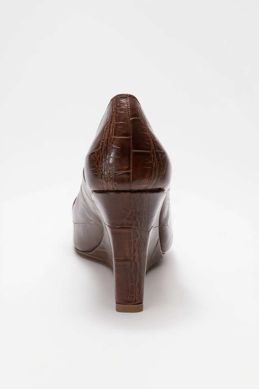 Puera - Zapatos de tacón de cuña con punta en punta y estampado marrón (mujer)
