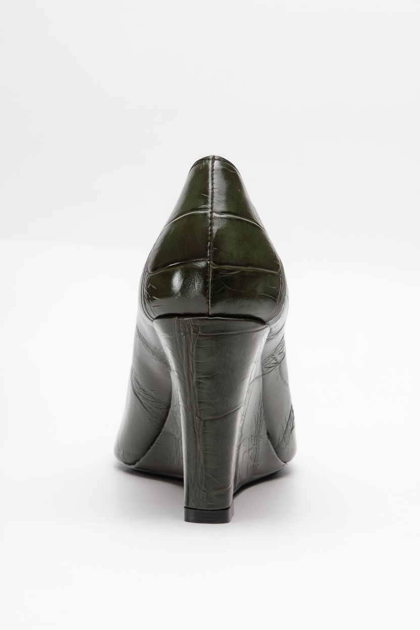 Puera - Zapatos de tacón de cuña estampados verdes con punta (Mujer)