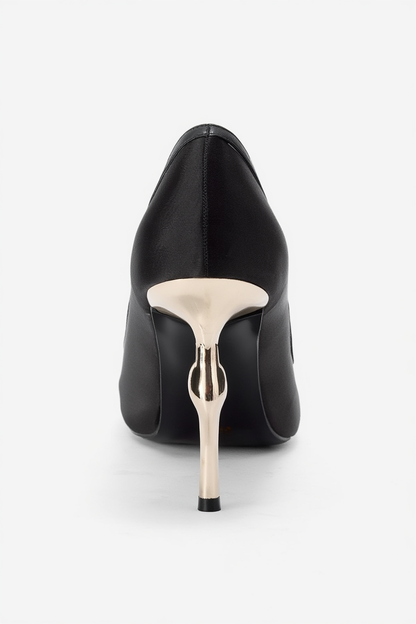 Milos - Zapatilla de tacón de aguja con punta y hebilla de satén negro (Mujer)