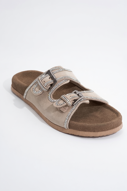 Allen - Sandalia de Piel Beige con Pedrería (Mujer)