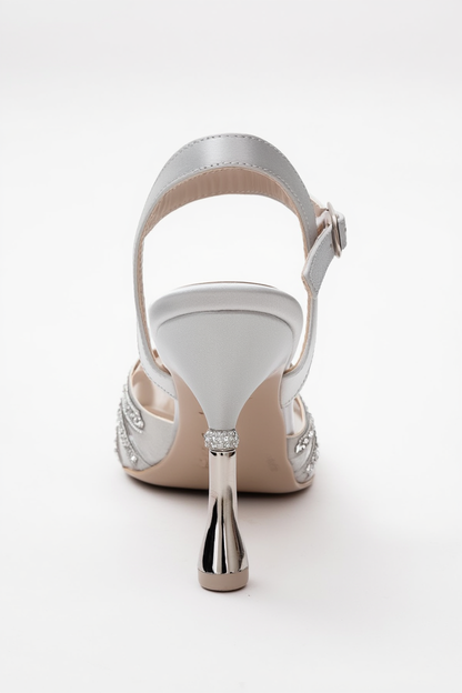 Volby - Zapatos de tacón de punta adornados en plateado (Mujer)