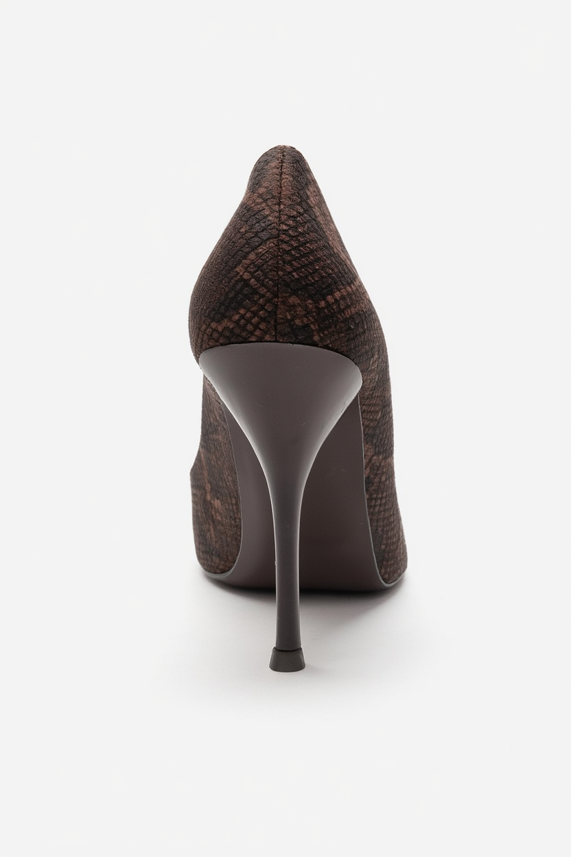 Luce - Zapato de tacón de aguja con punta y estampado marrón (Mujer)