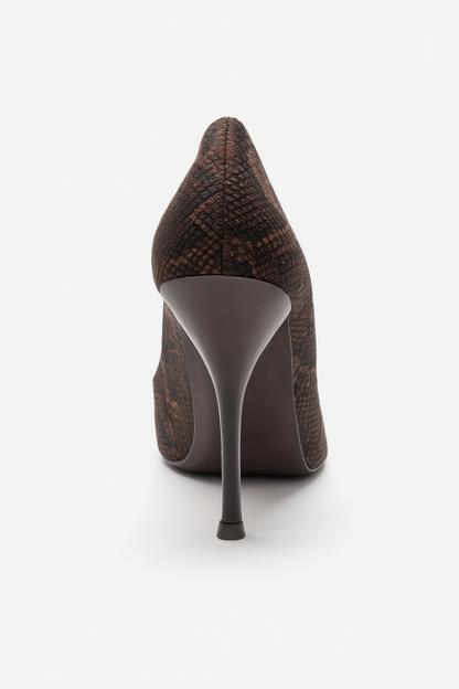 Luce - Zapato de tacón de aguja con punta y estampado marrón (Mujer)