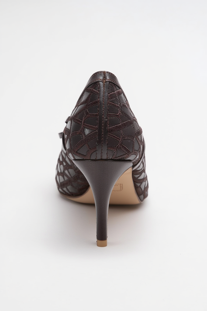 Camden - Zapatilla de tacón con lazo estampado marrón (Mujer)