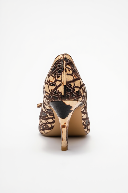 Camden - Zapato de salón con lazo y puntera abierta con estampado beige (Mujer)