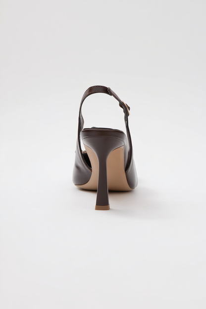 Spera - Zapatos de tacón con puntera en punta y hebilla con estampado marrón (mujer)