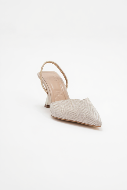 Renos - Zapatilla de tacón de punta fina con purpurina dorada (Mujer)