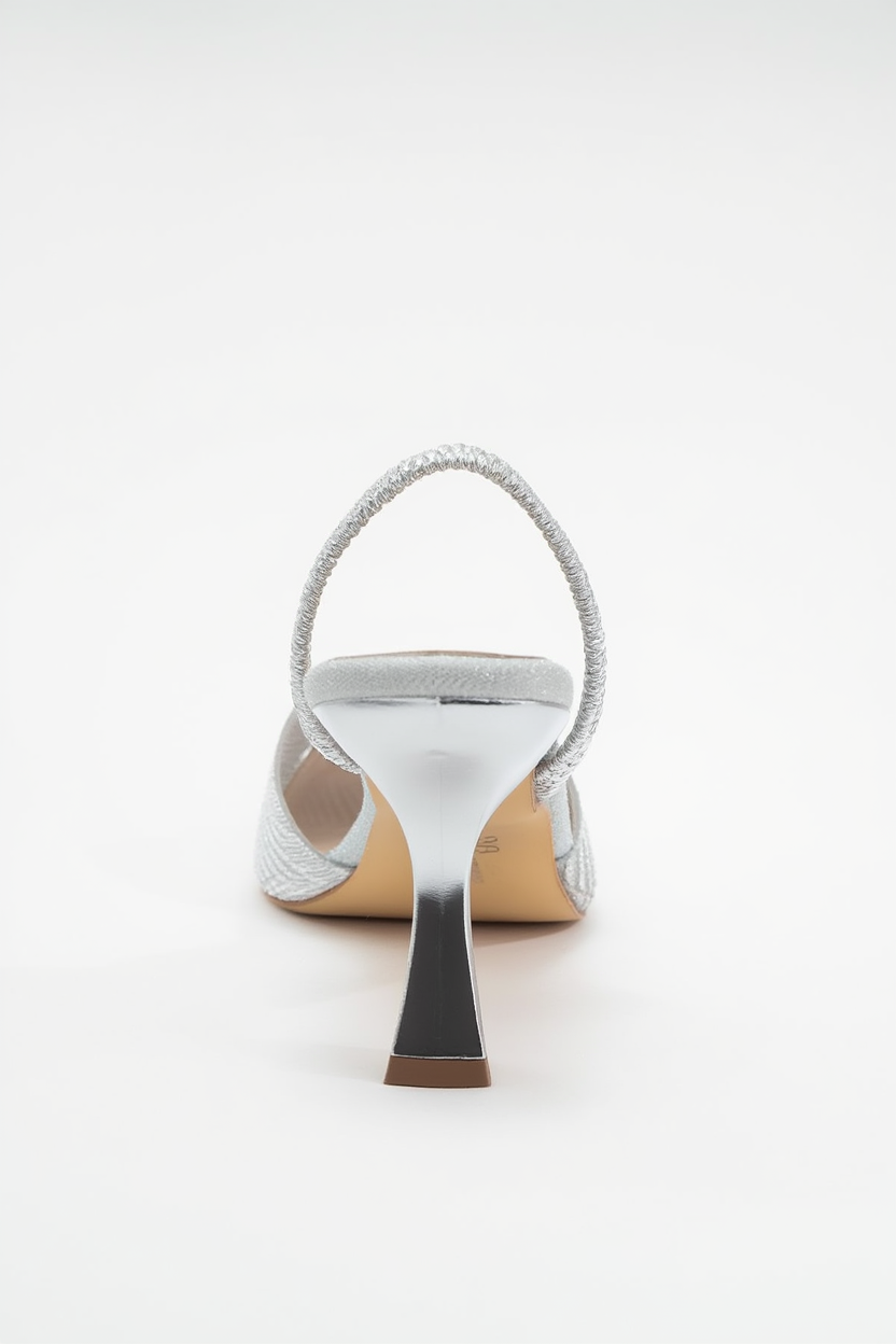 Renos - Zapatilla de tacón de punta plateada con purpurina (Mujer)