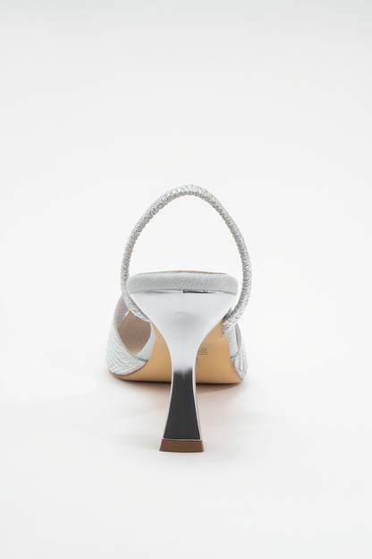 Renos - Zapatilla de tacón de punta plateada con purpurina (Mujer)