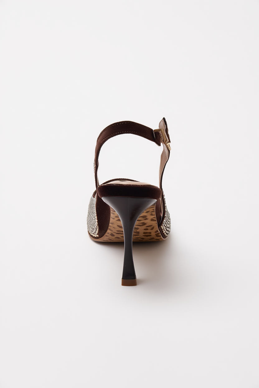JOHANNA - Zapatos de tacón de aguja destalonados con adornos dorados color marrón (Mujer)