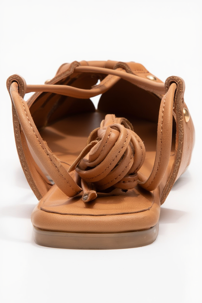 Daria - Sandalia de Piel Cognac con Cordones al Tobillo (Mujer)