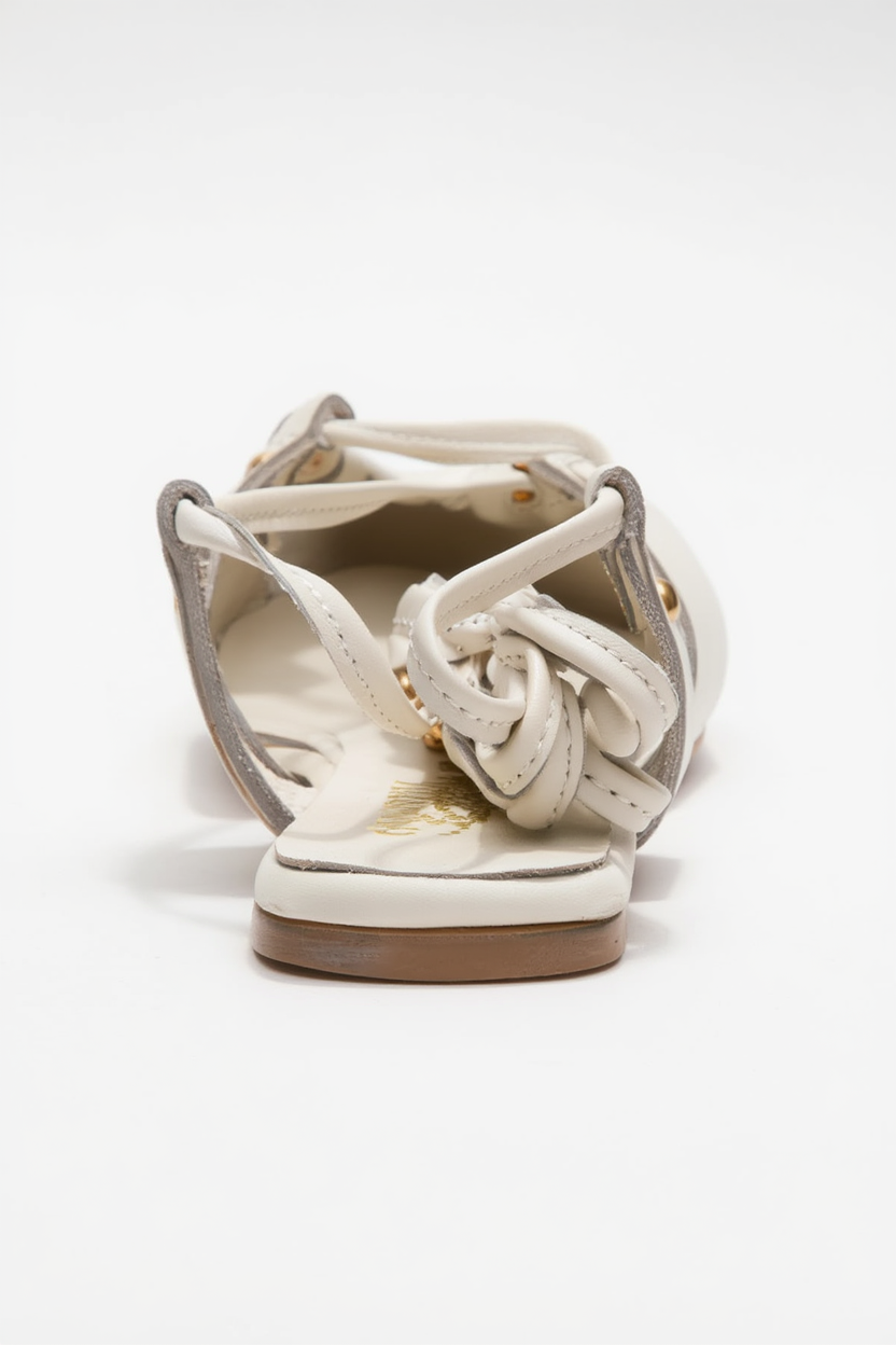 Daria - Sandalia de Piel Blanquecina con Cordones en el Tobillo (Mujer)