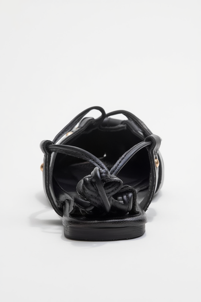 Daria - Sandalia de Tacón con Cordones en Cuero Negro (Mujer)