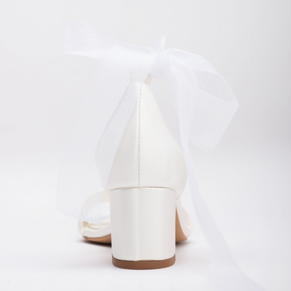 Athena - Tacones de bloque de marfil con cinta