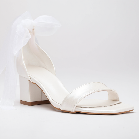 Athena - Tacones de bloque de marfil con cinta