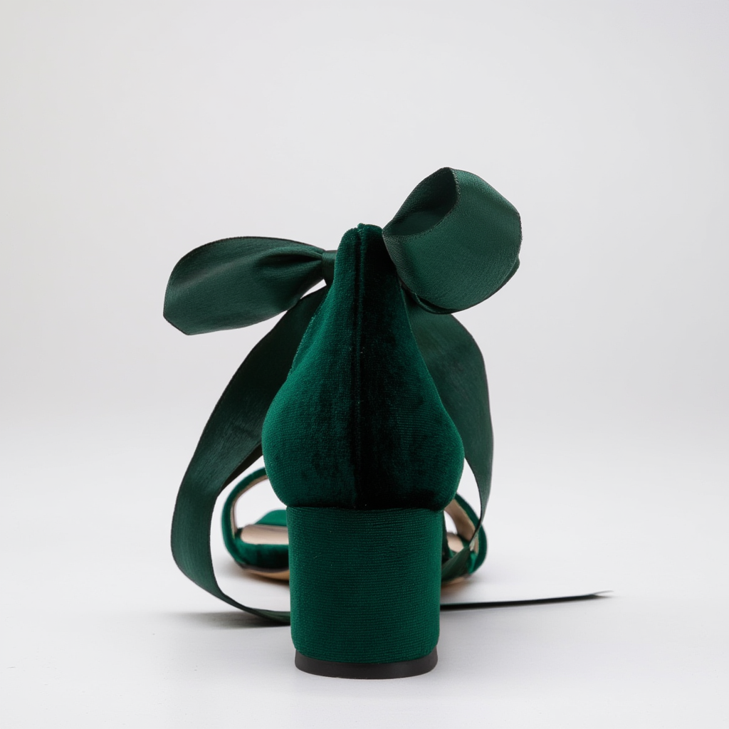 Athena - Sandalias de terciopelo verde con lazo