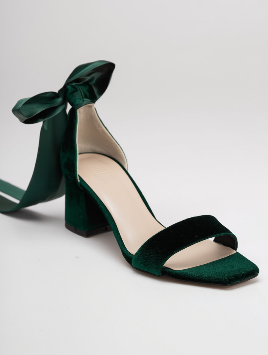 Athena - Sandalias de terciopelo verde con lazo