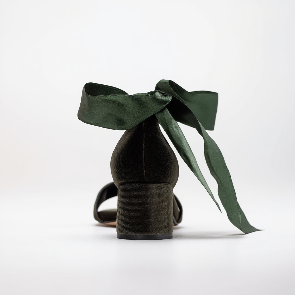 Athena - Sandalias de terciopelo verde oliva con cinta