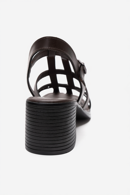 Cielos - Brown Genuine Leather Block Heel Sandal (Women)