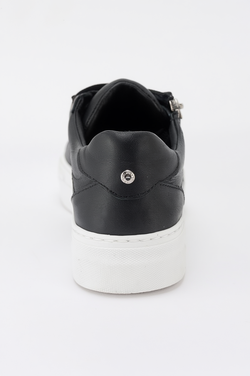 Beryl - Black Leather Zip Sneaker (Women)