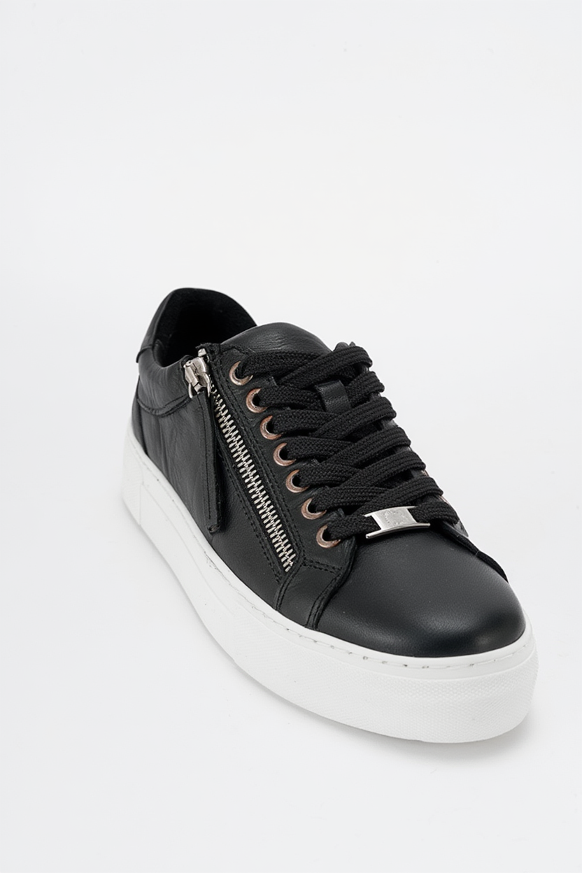 Beryl - Black Leather Zip Sneaker (Women)