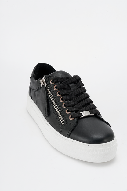 Beryl - Black Leather Zip Sneaker (Women)
