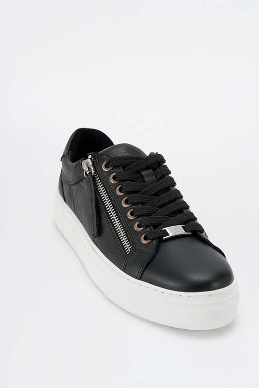 Beryl - Zapatillas deportivas de cuero negro con cremallera (Mujer)