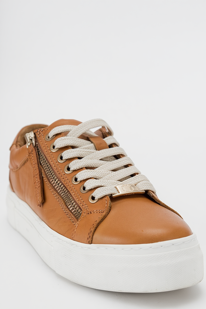 Beryl - Cognac Brown Leather Zip Sneaker (Women)