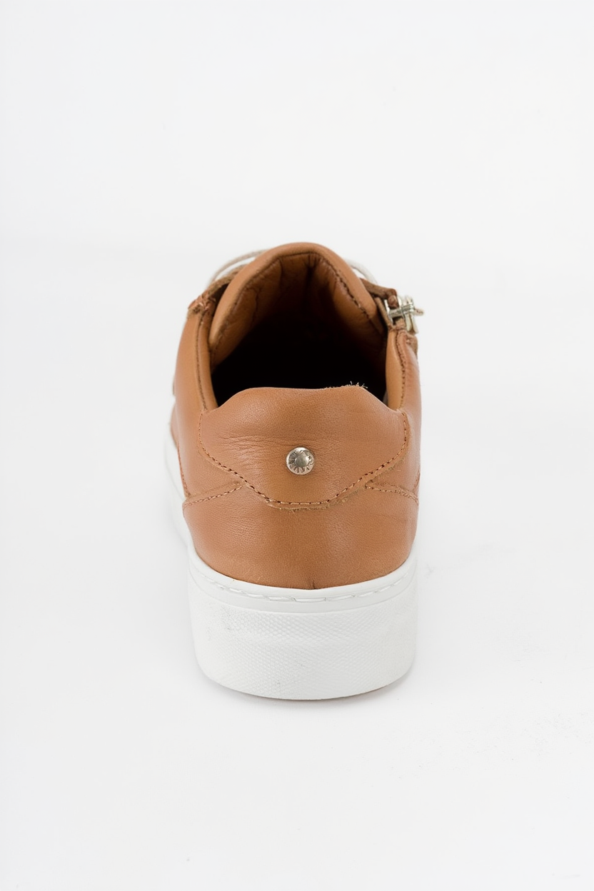 Beryl - Cognac Brown Leather Zip Sneaker (Women)