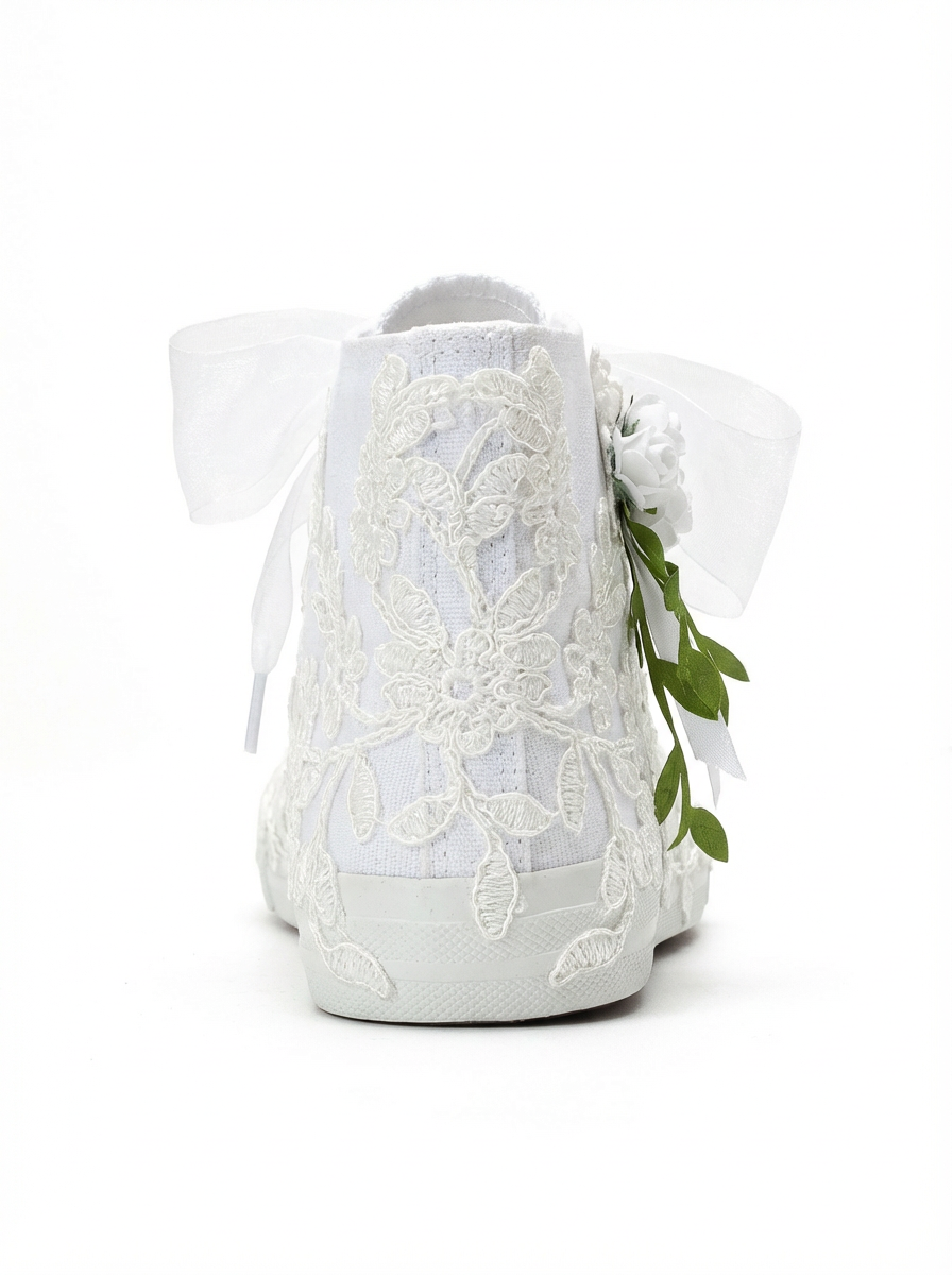 Sylvara - Floral Lace Ribbon Bridal High-Top Sneaker