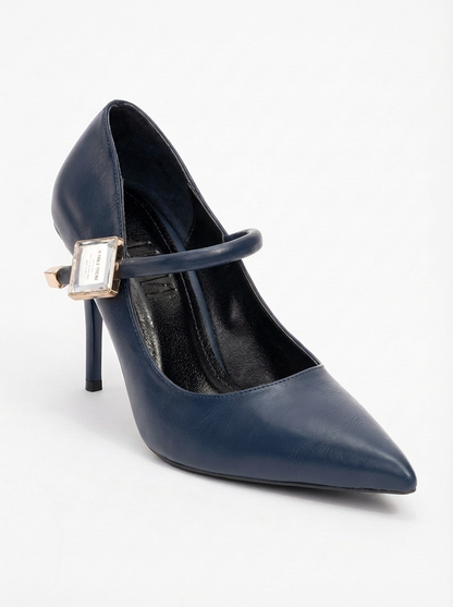 Pattaya - Zapato de tacón de aguja con adornos de piedras de Navy (mujer)