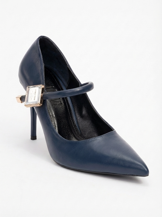 Pattaya - Zapato de tacón de aguja con adornos de piedras de Navy (mujer)