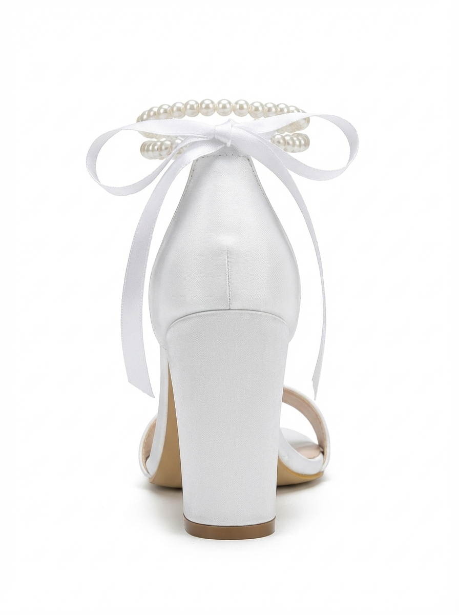 Dina - Sandalias de Novia de Cuero Marfil con Perlas