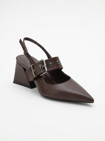 Nepido - Zapatilla de tacón de bloque con punta afilada en tono marrón (mujer)